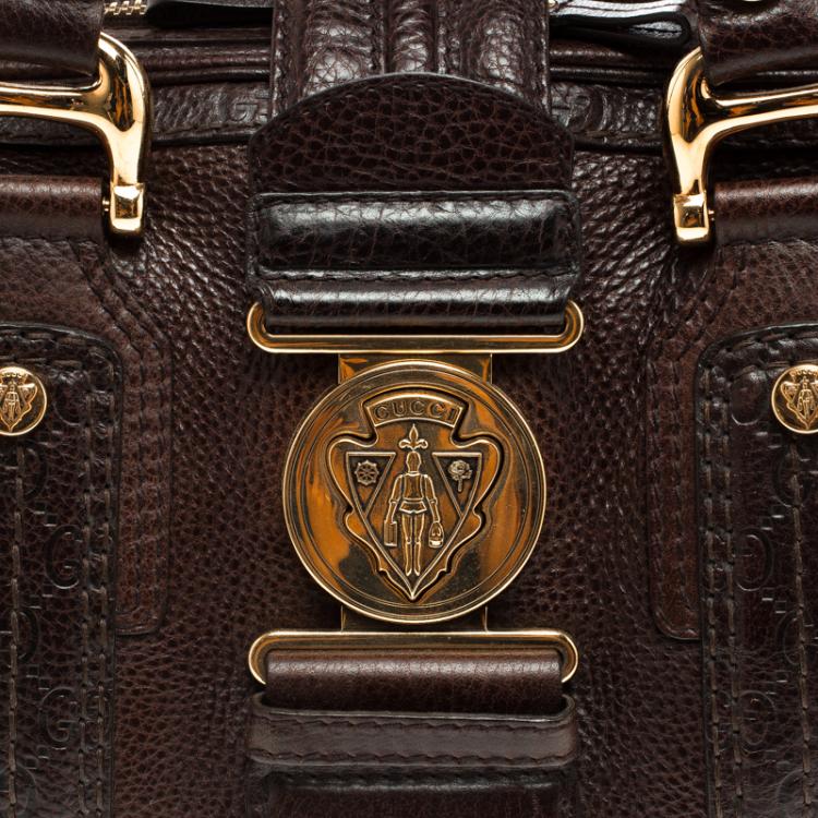 Pre Owned Gucci Dark Brown Guccissima Leather Aviatrix Boston Bag