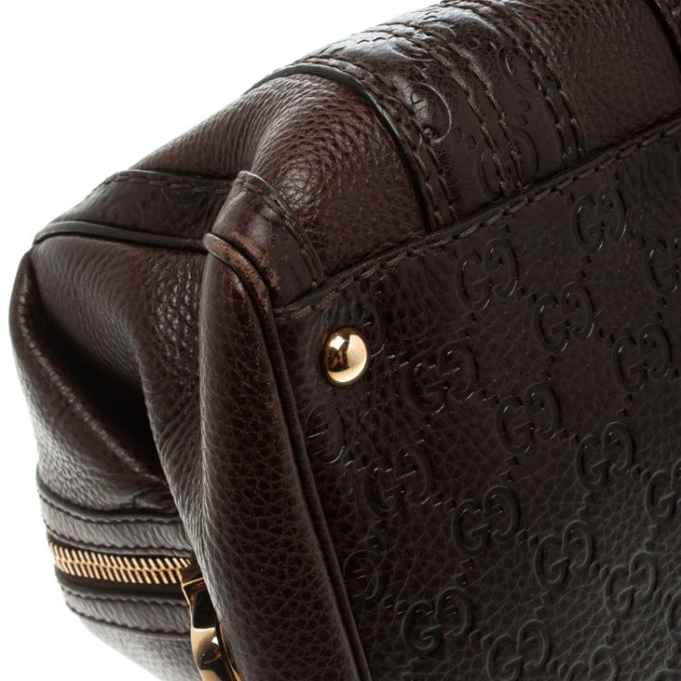 Pre Owned Gucci Dark Brown Guccissima Leather Aviatrix Boston Bag