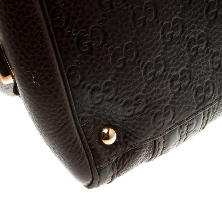 Pre Owned Gucci Dark Brown Guccissima Leather Aviatrix Boston Bag