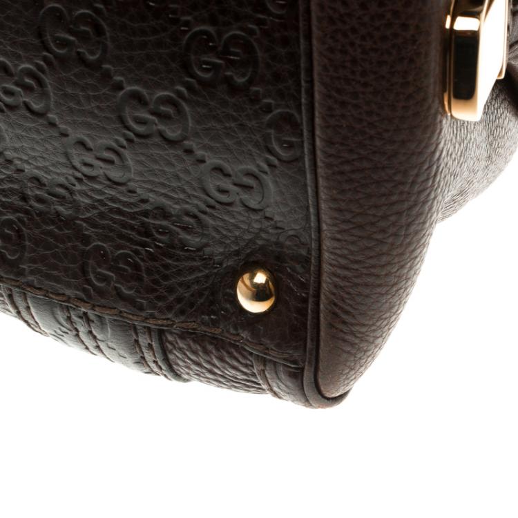 Pre Owned Gucci Dark Brown Guccissima Leather Aviatrix Boston Bag