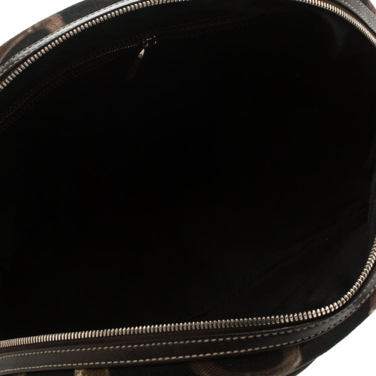 Pre Owned Gucci Dark Brown Bamboo Horsebit Print Canvas Boston Bag