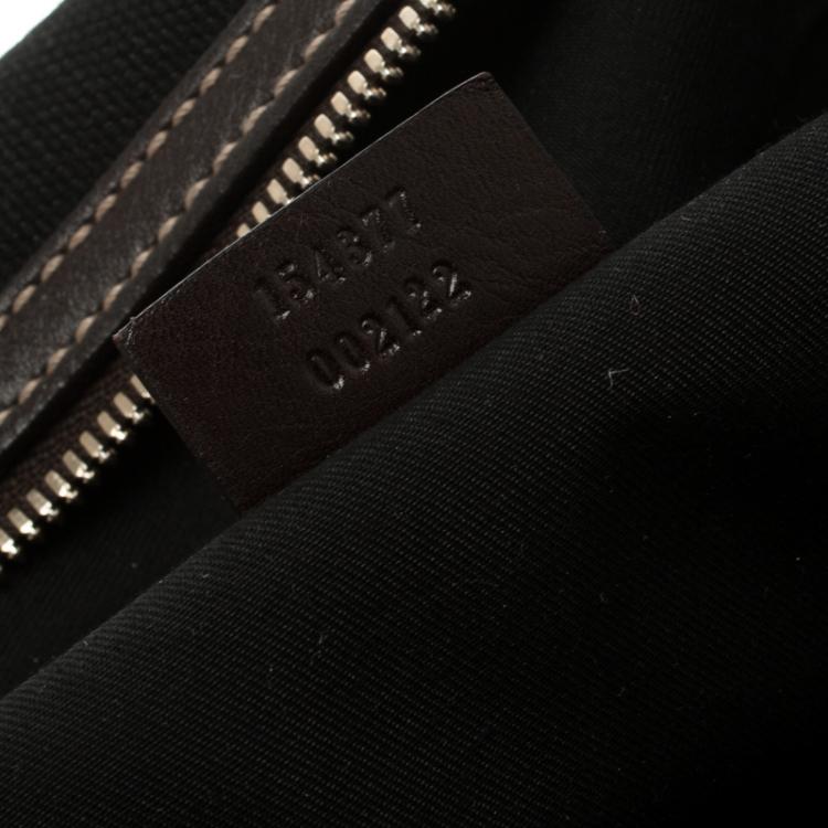 Pre Owned Gucci Dark Brown Bamboo Horsebit Print Canvas Boston Bag