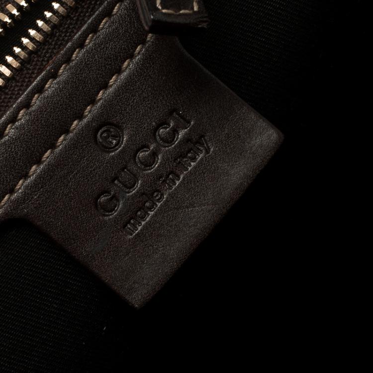 Pre Owned Gucci Dark Brown Bamboo Horsebit Print Canvas Boston Bag