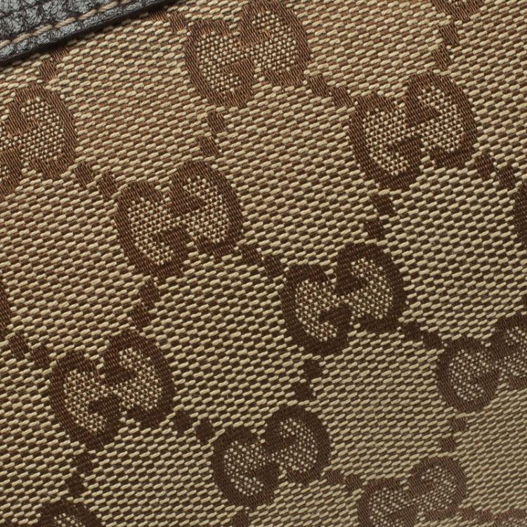 Pre Owned Gucci Beige/Brown GG Canvas Charm Wristlet Pouch