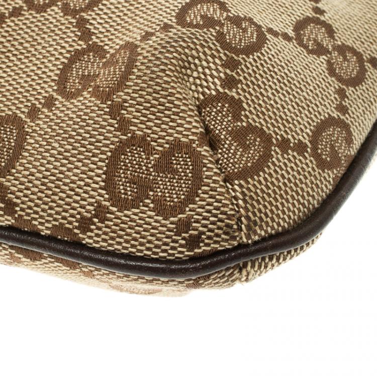 Pre Owned Gucci Beige/Brown GG Canvas Charm Wristlet Pouch