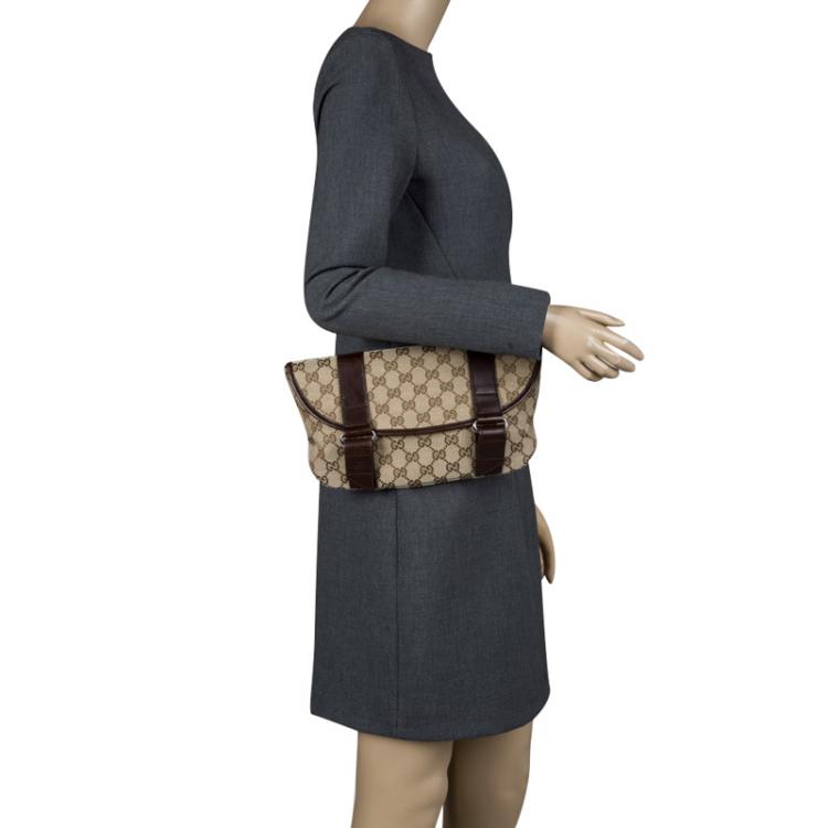 Pre Owned Gucci Beige/Brown GG Canvas Waist Pouch 