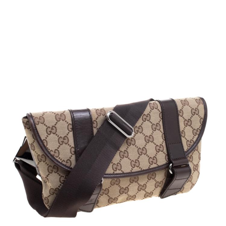 Pre Owned Gucci Beige/Brown GG Canvas Waist Pouch 