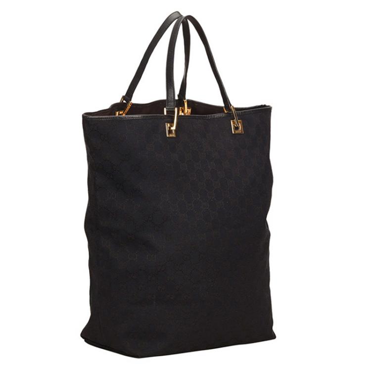 Pre Owned Gucci Black GG Canvas/Leather Shopper Tote