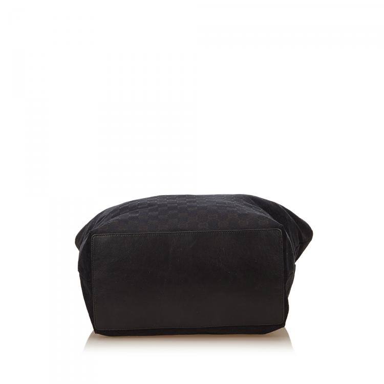 Pre Owned Gucci Black GG Canvas/Leather Shopper Tote
