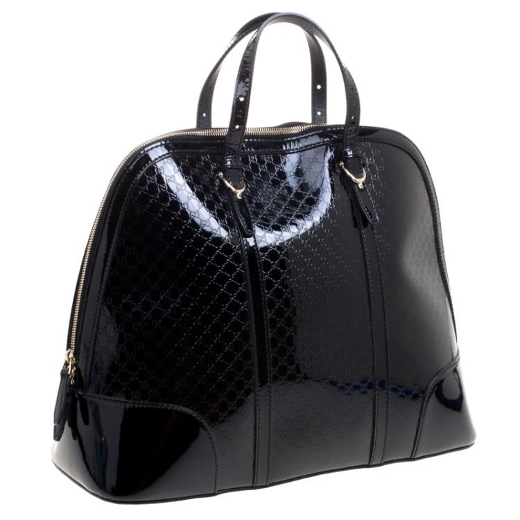 Pre Owned Gucci Black Microguccissima Patent Leather Large Nice Top Handle Bag
