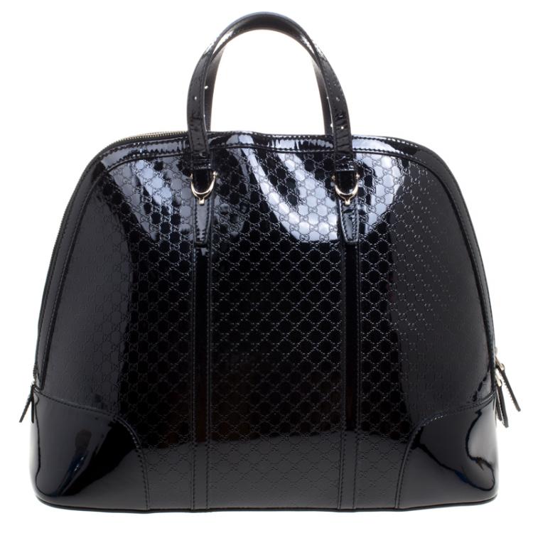 Pre Owned Gucci Black Microguccissima Patent Leather Large Nice Top Handle Bag