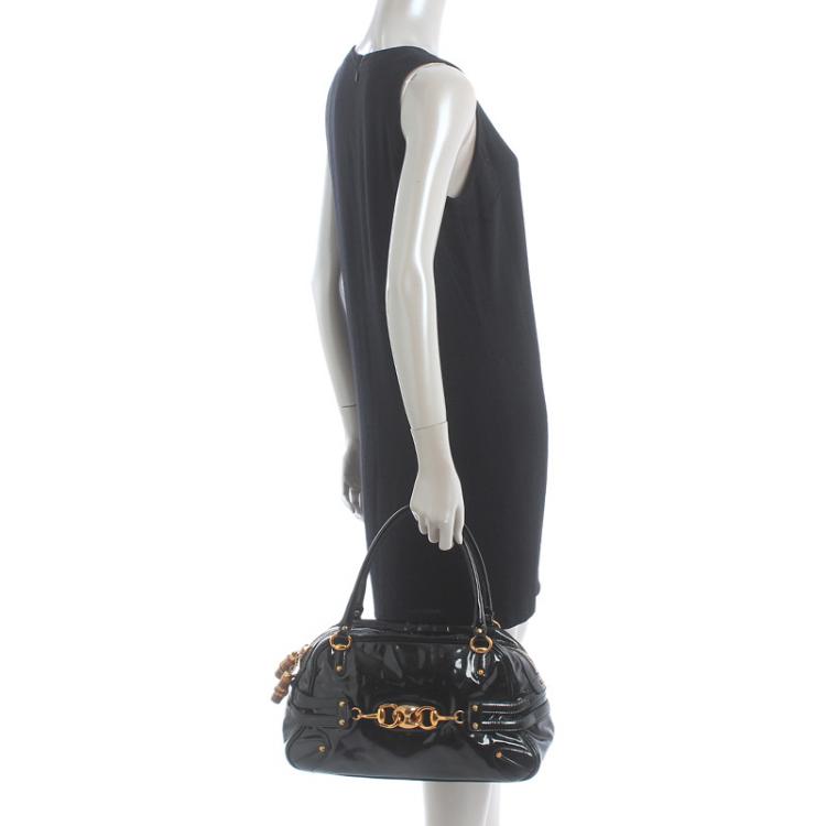 Pre Owned Gucci Black Patent Leather Wave Boston Bag