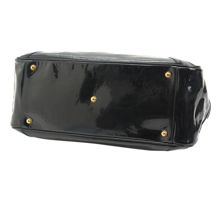 Pre Owned Gucci Black Patent Leather Wave Boston Bag