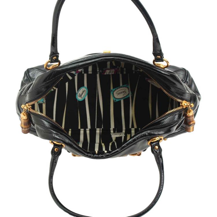 Pre Owned Gucci Black Patent Leather Wave Boston Bag