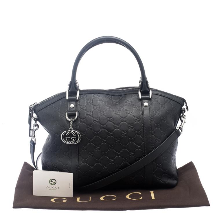 Pre Owned Gucci Black Guccissima Leather Convertible GG Charm Dome Satchel