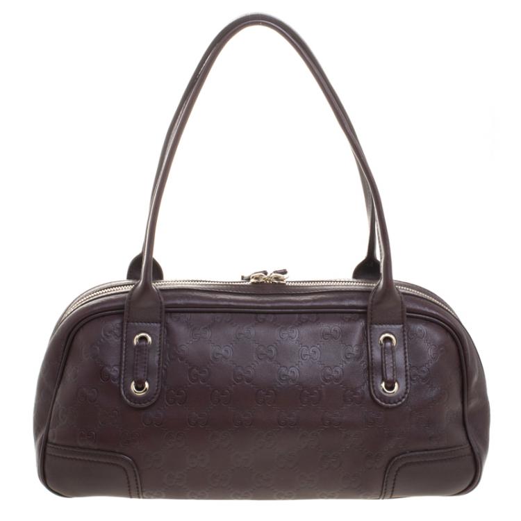 Pre Owned Gucci Dark Brown Guccissima Leather Princy Boston Bag