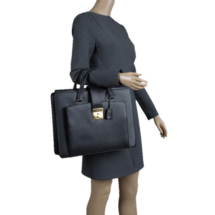 Pre Owned Gucci Black Leather Vintage Document Briefcase