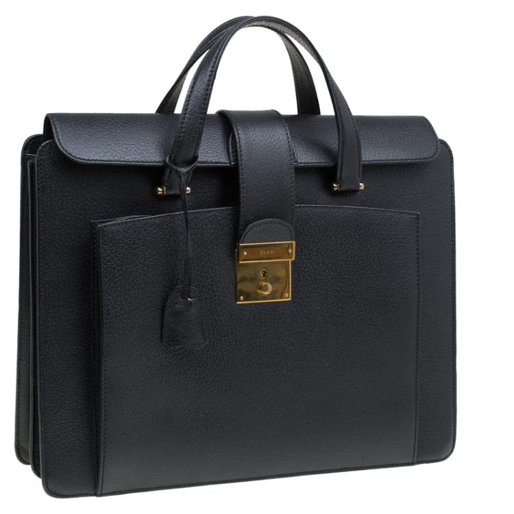 Pre Owned Gucci Black Leather Vintage Document Briefcase