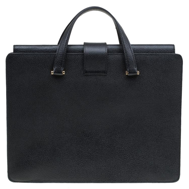 Pre Owned Gucci Black Leather Vintage Document Briefcase