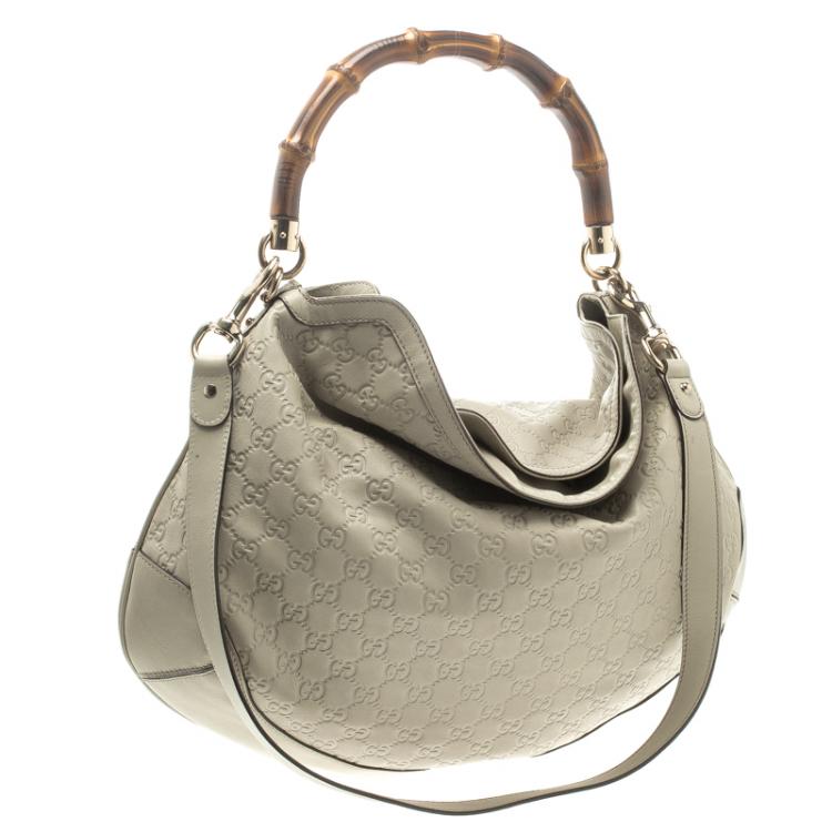 Pre Owned Gucci Off White Guccissima Leather Peggy Bamboo Top Handle Bag