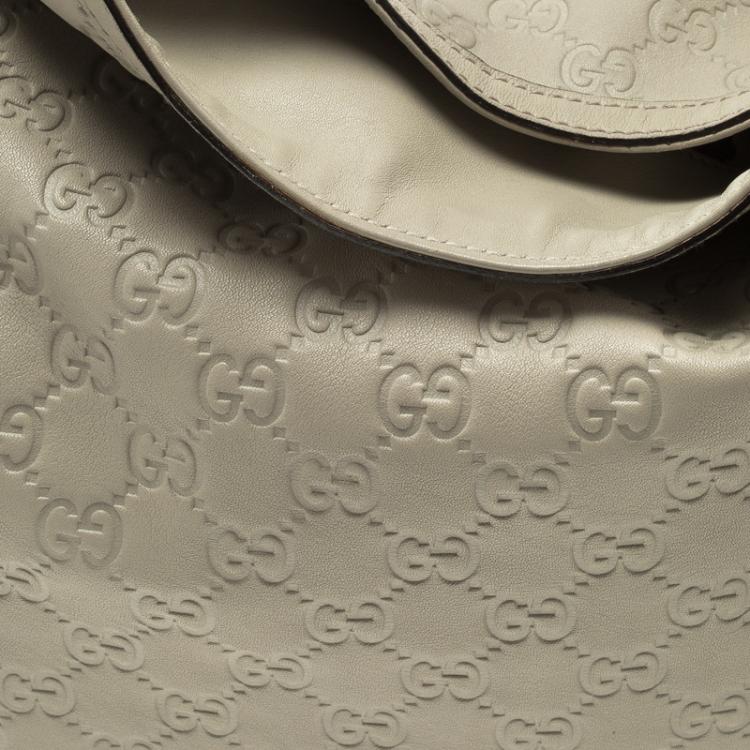 Pre Owned Gucci Off White Guccissima Leather Peggy Bamboo Top Handle Bag