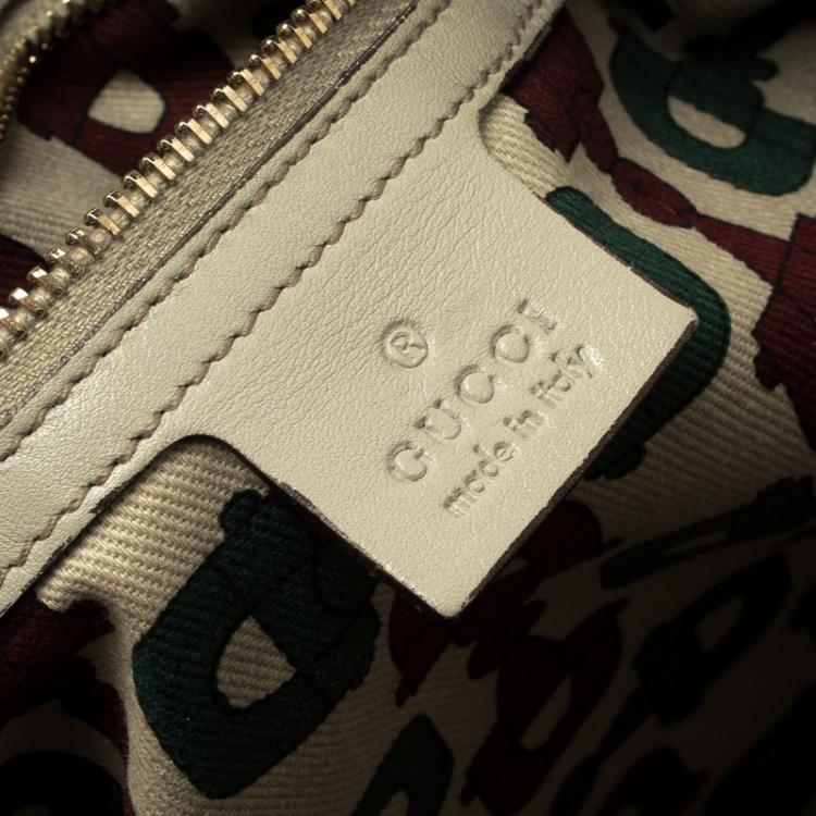 Pre Owned Gucci Off White Guccissima Leather Peggy Bamboo Top Handle Bag