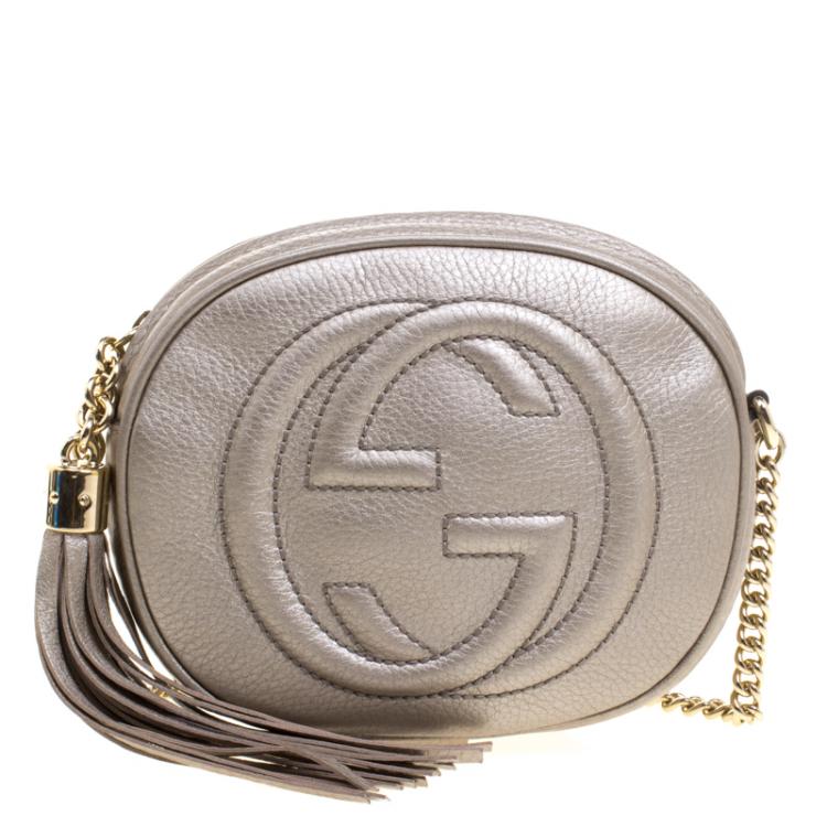 Gucci Metallic Grey Leather Mini Soho Disco Chain Crossbody Bag