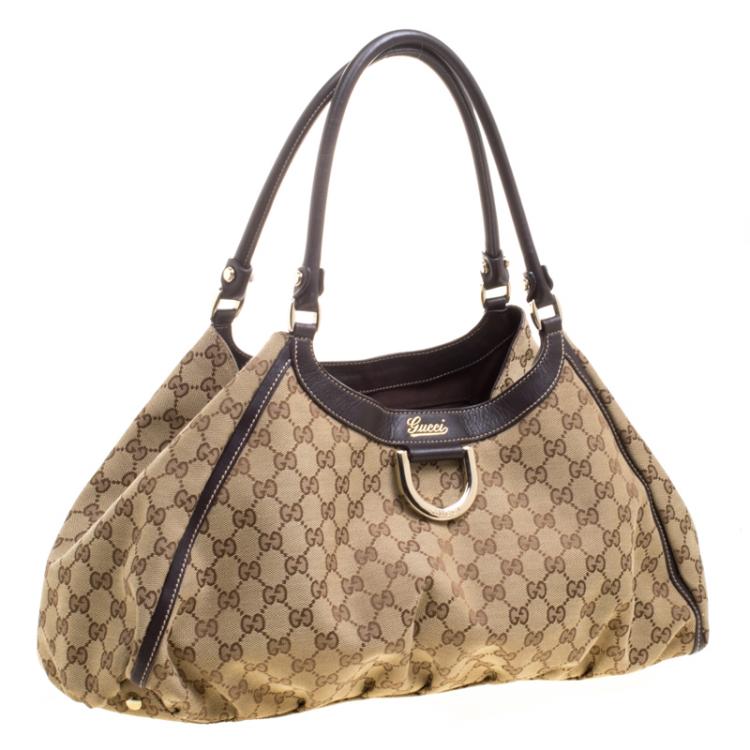 Pre Owned Gucci Beige GG Canvas Large D Ring Top Handle Bag