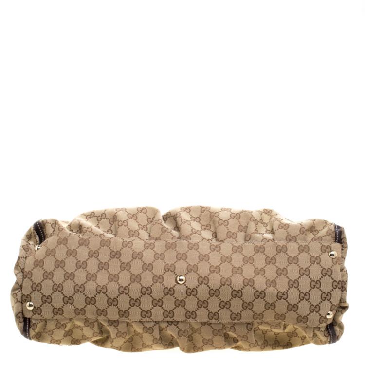 Pre Owned Gucci Beige GG Canvas Large D Ring Top Handle Bag