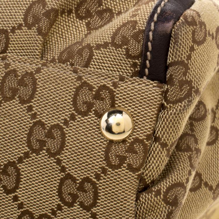Pre Owned Gucci Beige GG Canvas Large D Ring Top Handle Bag