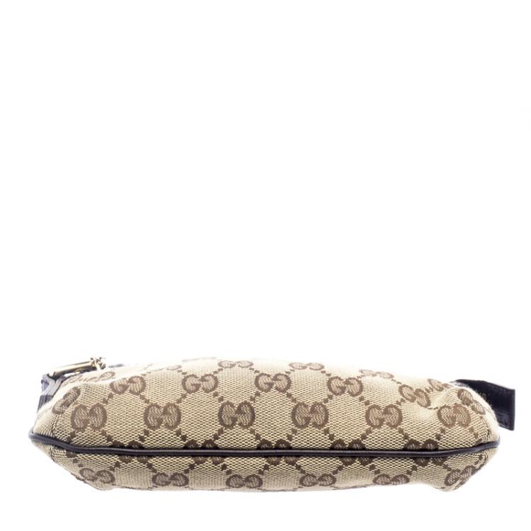 Pre Owned Gucci Beige/Brown GG Canvas Charm Wristlet Pouch