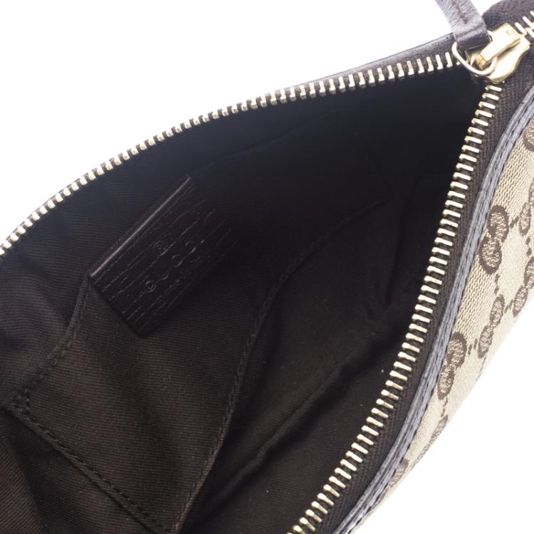 Pre Owned Gucci Beige/Brown GG Canvas Charm Wristlet Pouch