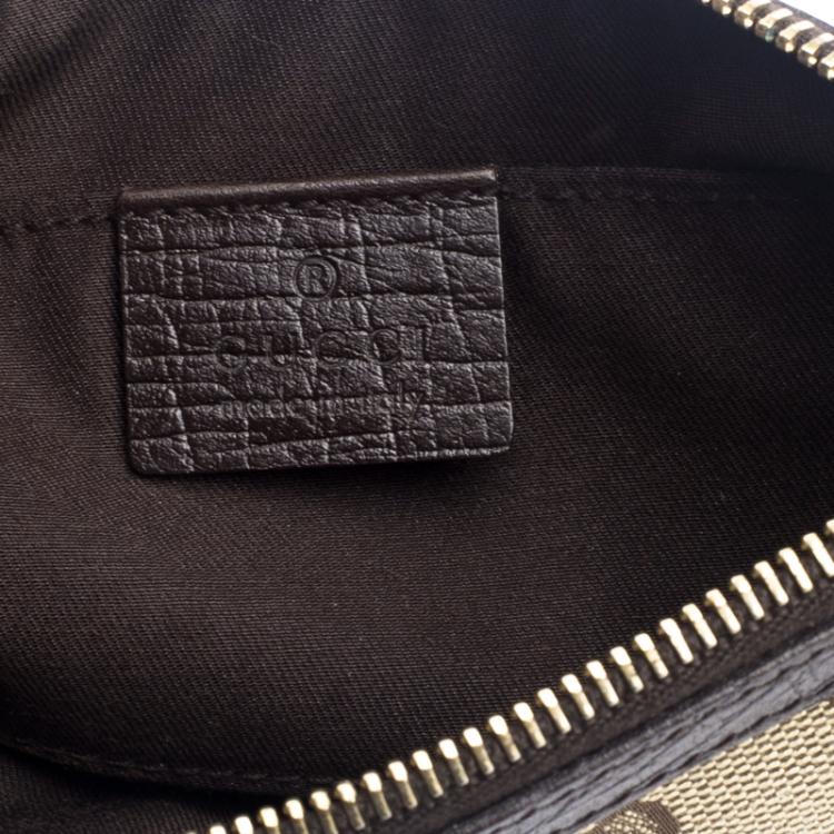 Pre Owned Gucci Beige/Brown GG Canvas Charm Wristlet Pouch