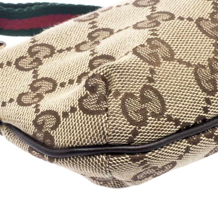 Pre Owned Gucci Beige/Brown GG Canvas Charm Wristlet Pouch