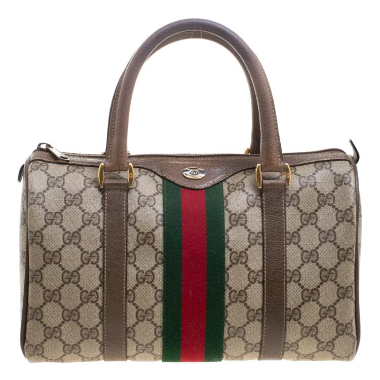 Vintage Gucci Brown Supreme GG Web Boston Bag