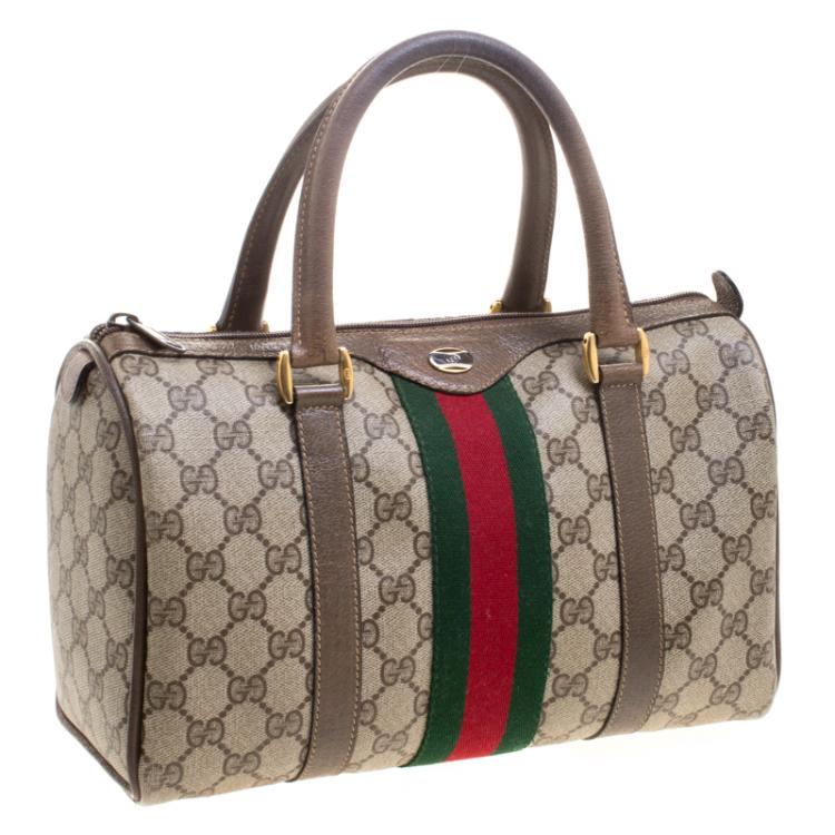مملوكة مسبقًا Gucci Beige/Brown Vintage GG Supreme Canvas Web Boston Bag