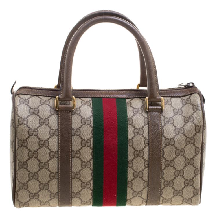 مملوكة مسبقًا Gucci Beige/Brown Vintage GG Supreme Canvas Web Boston Bag