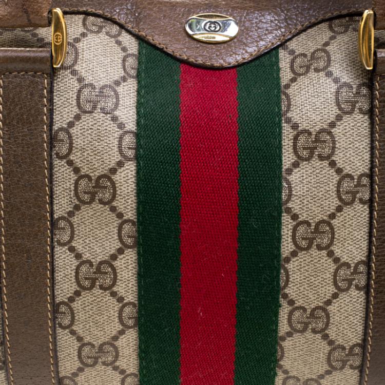 مملوكة مسبقًا Gucci Beige/Brown Vintage GG Supreme Canvas Web Boston Bag