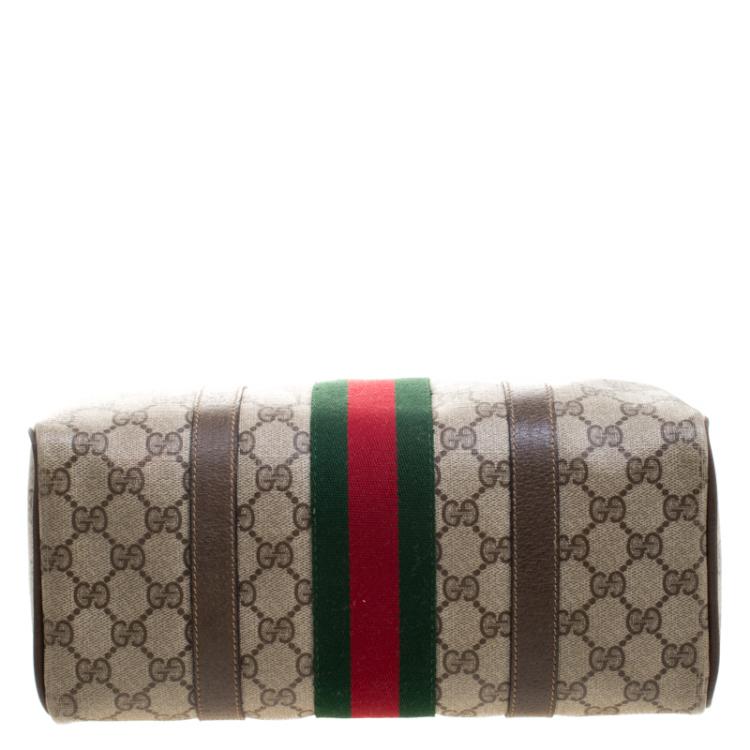 مملوكة مسبقًا Gucci Beige/Brown Vintage GG Supreme Canvas Web Boston Bag