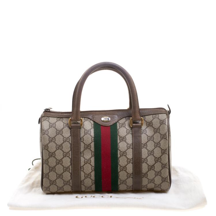 مملوكة مسبقًا Gucci Beige/Brown Vintage GG Supreme Canvas Web Boston Bag