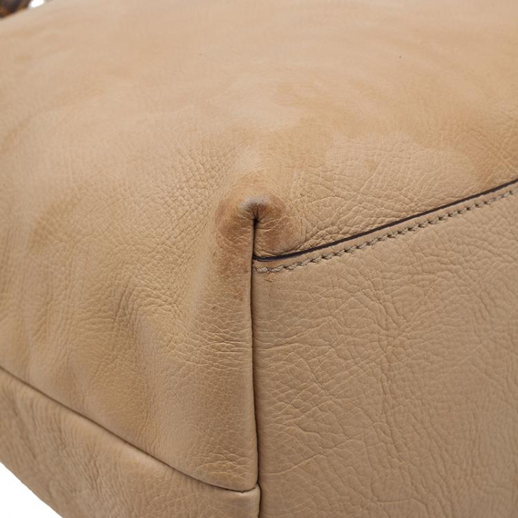 Pre Owned Gucci Beige Leather Medium Bamboo Shopper Tote