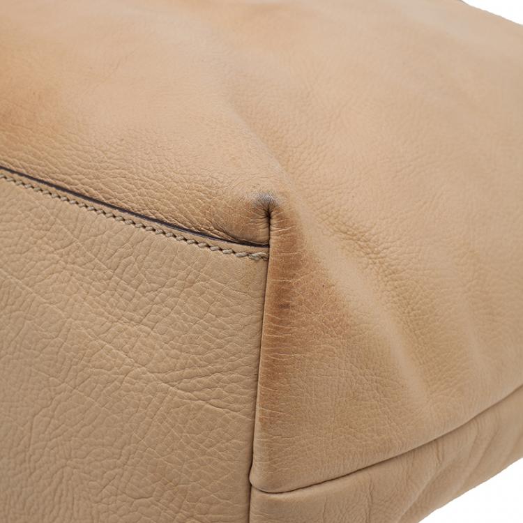 Pre Owned Gucci Beige Leather Medium Bamboo Shopper Tote