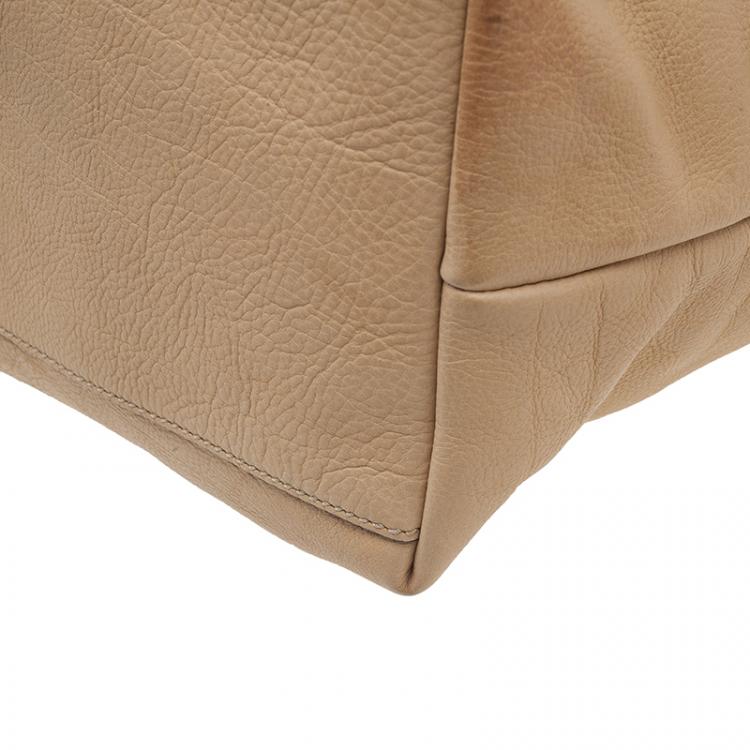 Pre Owned Gucci Beige Leather Medium Bamboo Shopper Tote