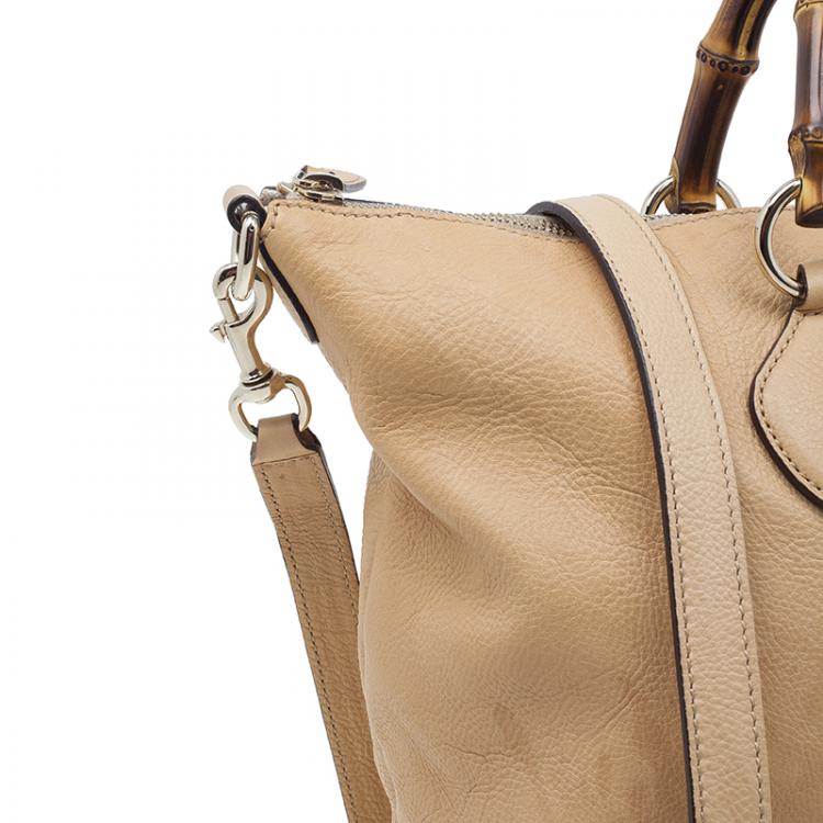 Pre Owned Gucci Beige Leather Medium Bamboo Shopper Tote
