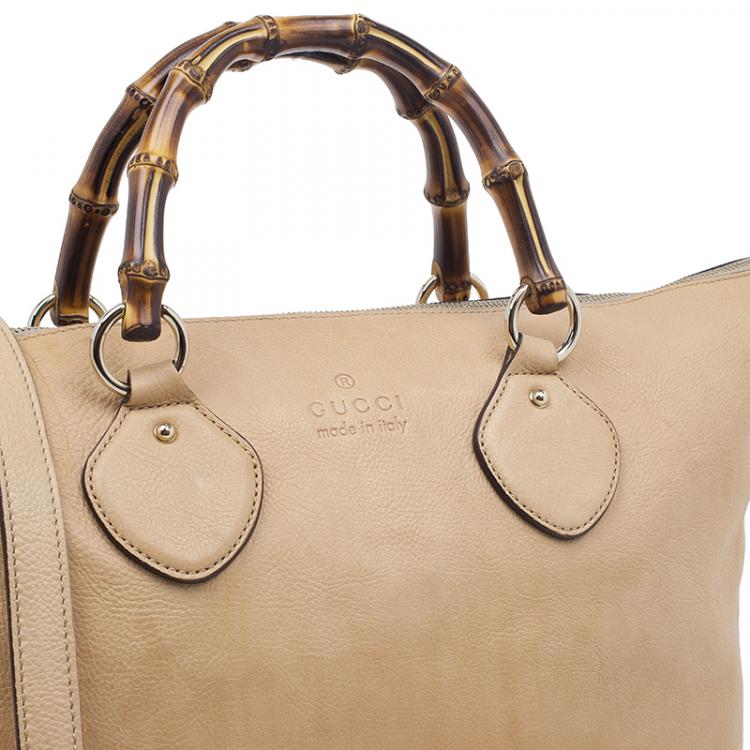 Pre Owned Gucci Beige Leather Medium Bamboo Shopper Tote
