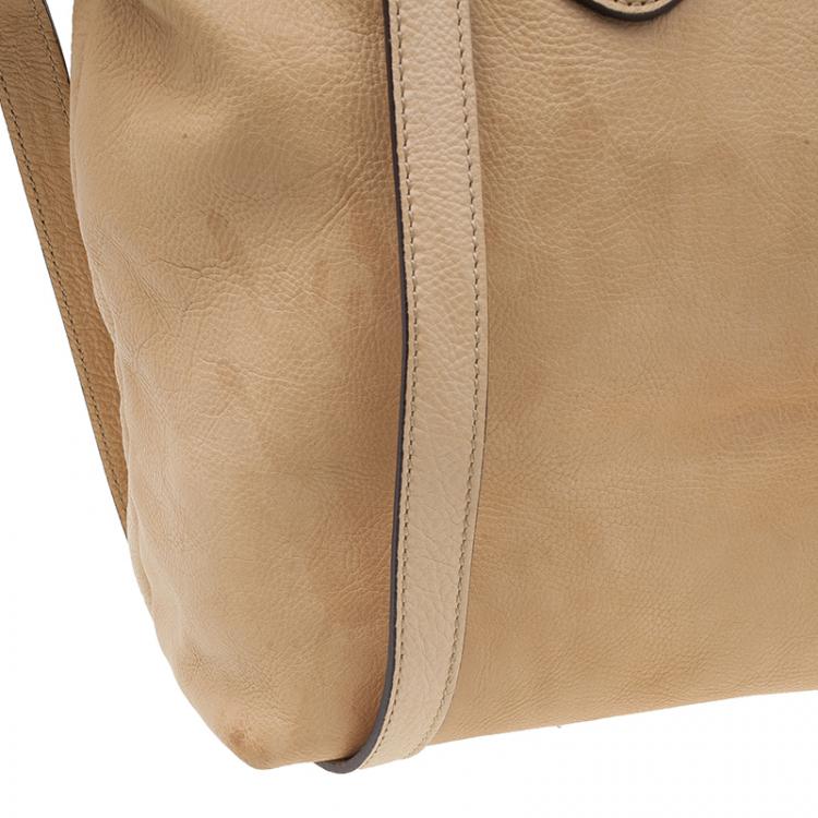 Pre Owned Gucci Beige Leather Medium Bamboo Shopper Tote