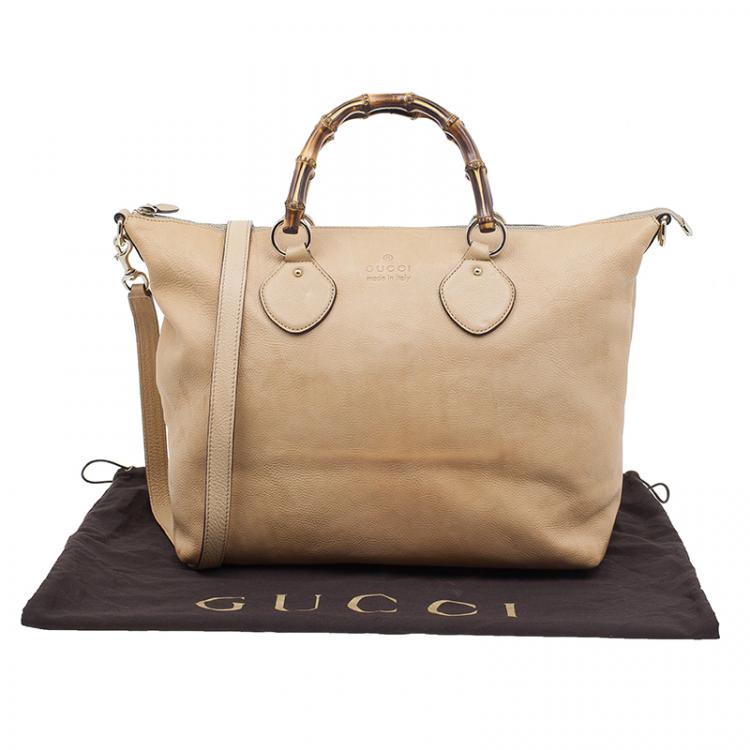 Pre Owned Gucci Beige Leather Medium Bamboo Shopper Tote