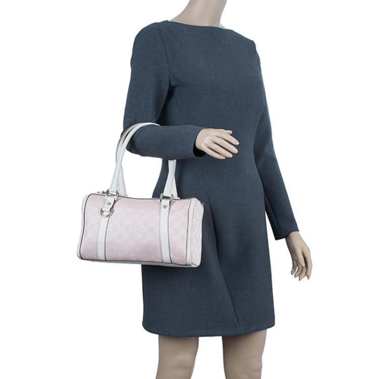 Pre Owned Gucci Pink GG Canvas D-Ring Boston Bag