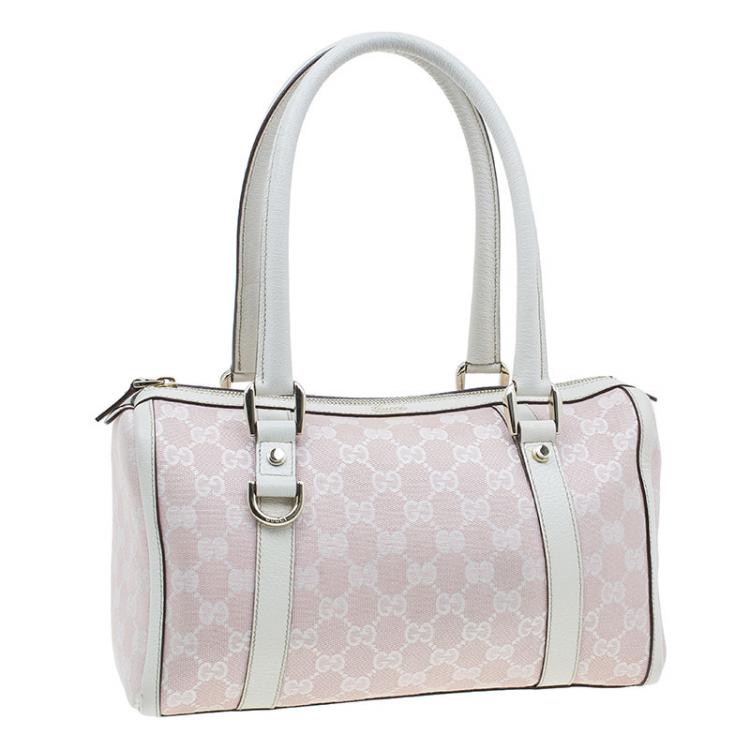 Pre Owned Gucci Pink GG Canvas D-Ring Boston Bag