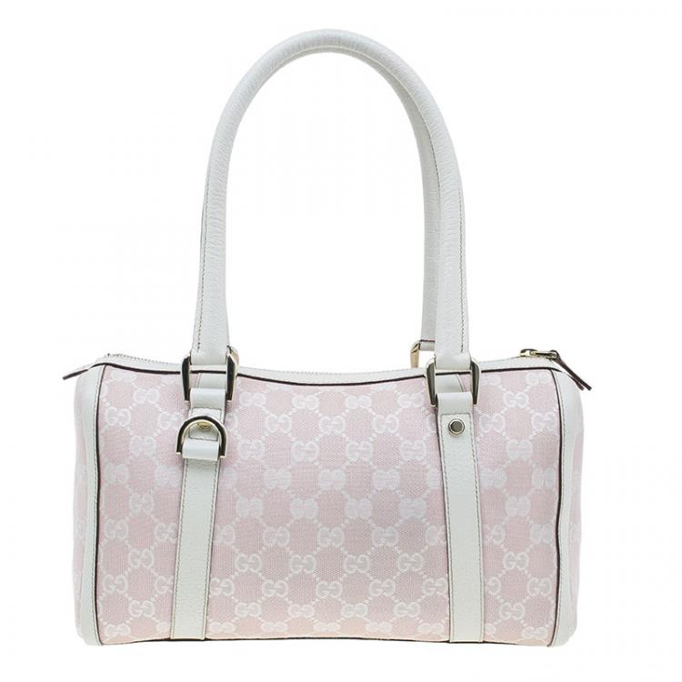 Pre Owned Gucci Pink GG Canvas D-Ring Boston Bag